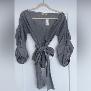 Simons Navy and White Striped Wrap Blouse